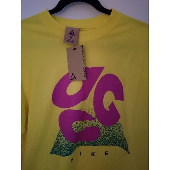 Nike MEN NRG ACG EVO LOGO TEE OPTI YELLOW ACTIVE FUCHSIA SIZE: MEDIUM - Picture 8 of 12